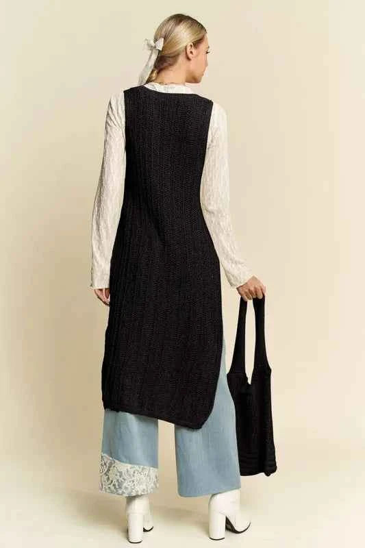 Davi & Dani Knit Side Slit Round Neck Sleeveless Dress & Bag