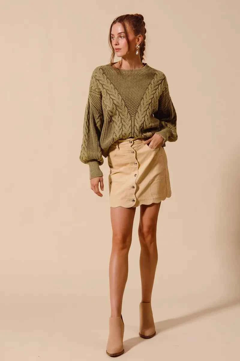SO ME Scallop Buttoned Front Corduroy Mini Skirt
