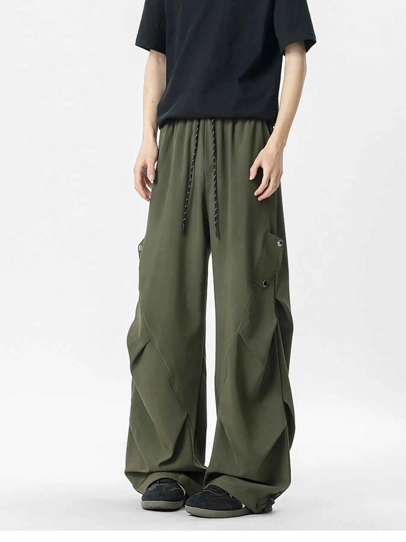 Men's Oversized Wide Leg Cargo Pants with Drawstring