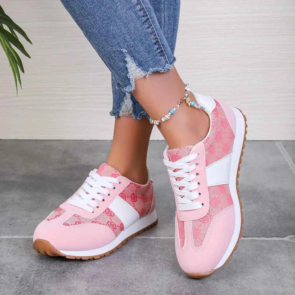 Stylish Contrast Round Toe, Flat PU Leather Sneakers