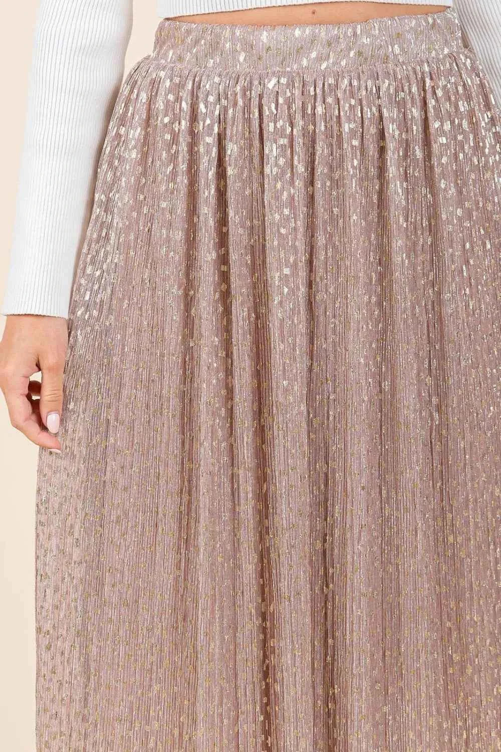 Mittoshop Metallic Glitter Speckle Print Elastic Midi Skirt