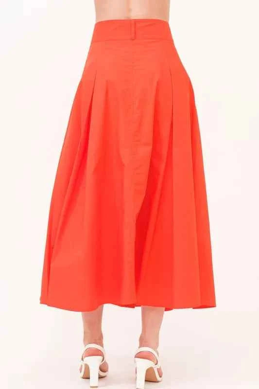 And The Why Button Front Pleated Midi Skirt