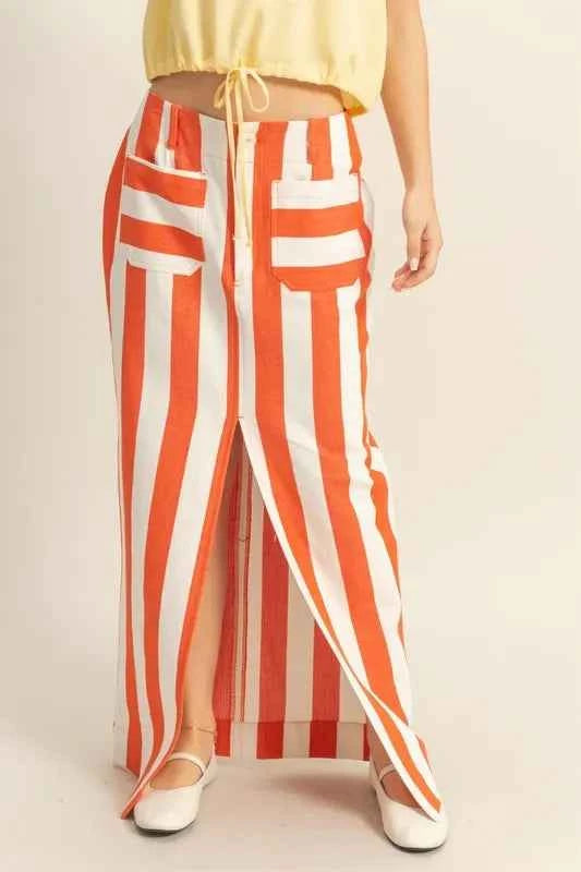 HYFVE Striped Pocket Detail Maxi Skirt