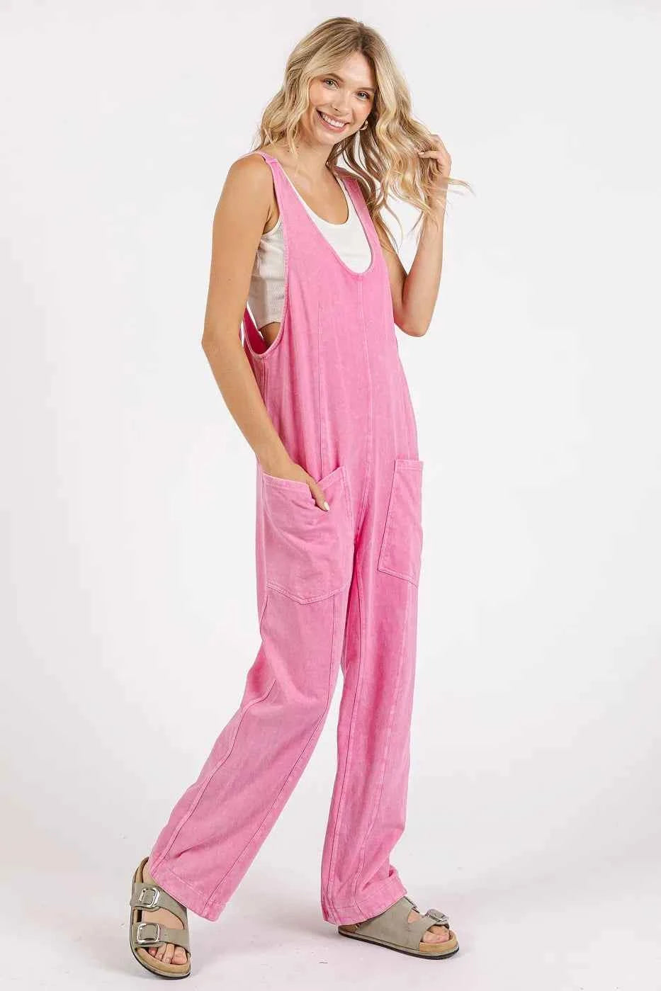 Mittoshop Mineral Wash Relaxed Fit Sleeveless Harem Jumpsuit