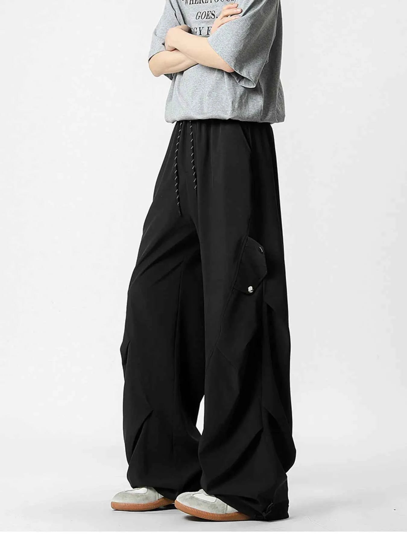 Men's Oversized Wide Leg Cargo Pants with Drawstring