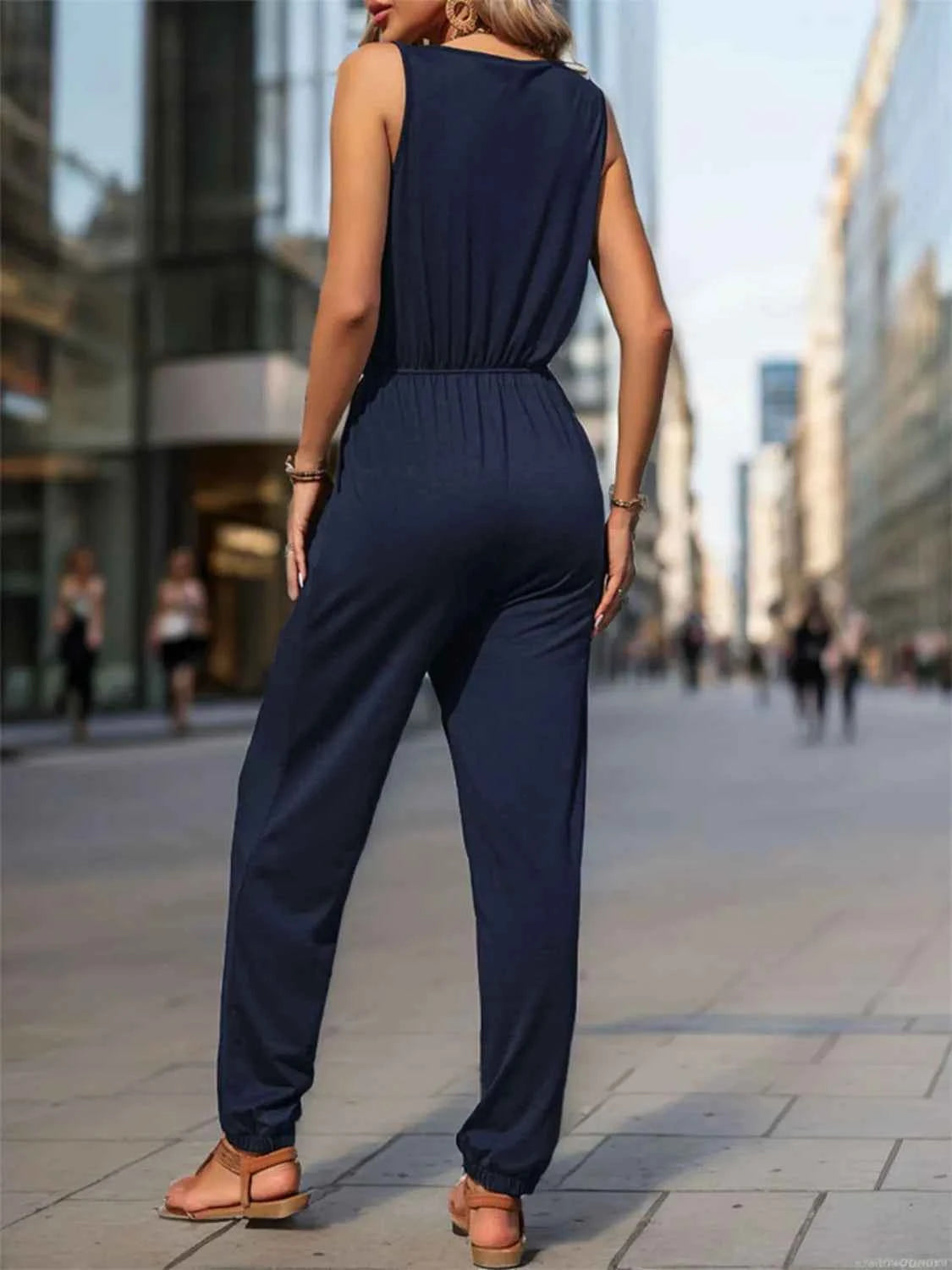 Drawstring Waist Sleeveless Jumpsuit