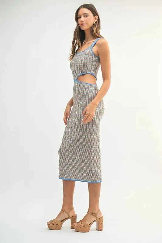 MABLE Multi Color Chevron Knit Bodycon Midi Dress