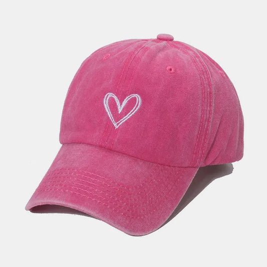 Embroidered Heart Washed Cotton Baseball Cap — square view — Livostyle