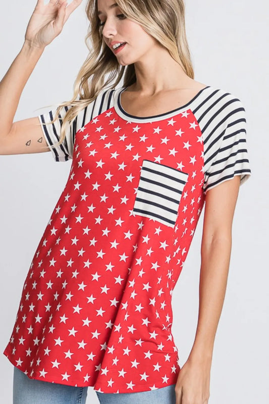 Star and Striped Round Neck Short Sleeve T-Shirt – Plus Size