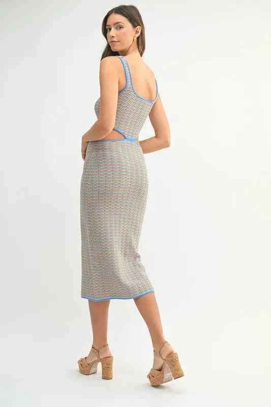 MABLE Multi Color Chevron Knit Bodycon Midi Dress