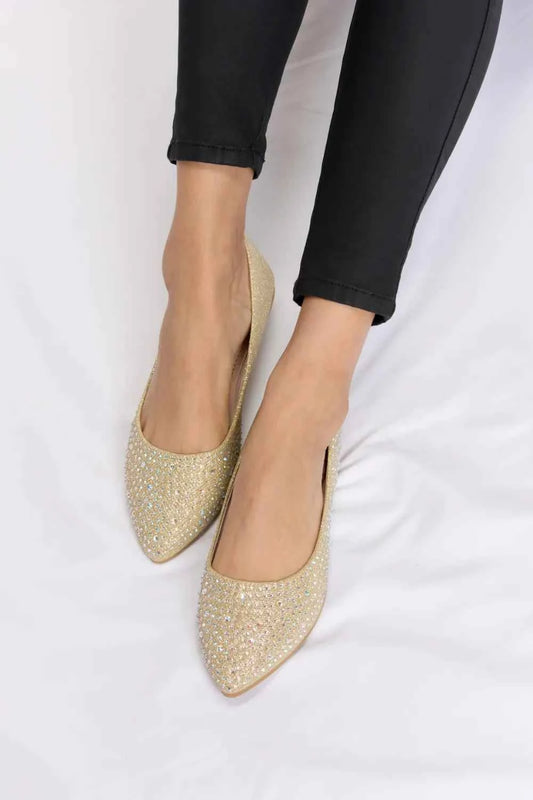 Elegant Rhinestone Embellished Flat Point Toe Slip-Ons by Forever Link