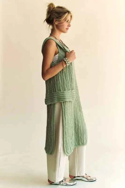 Davi & Dani Knit Side Slit Round Neck Sleeveless Dress & Bag