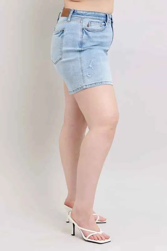 Judy Blue Full Size Mid Rise Washed Denim Shorts Plus Size