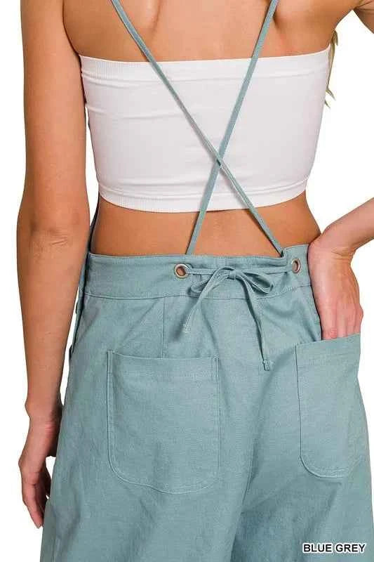 Zenana Woven Spaghetti Strap Overalls