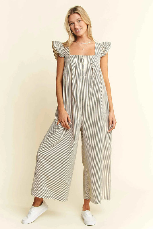 Jade By Jane Stripe Sleeveless Ruffle Jumpsuit