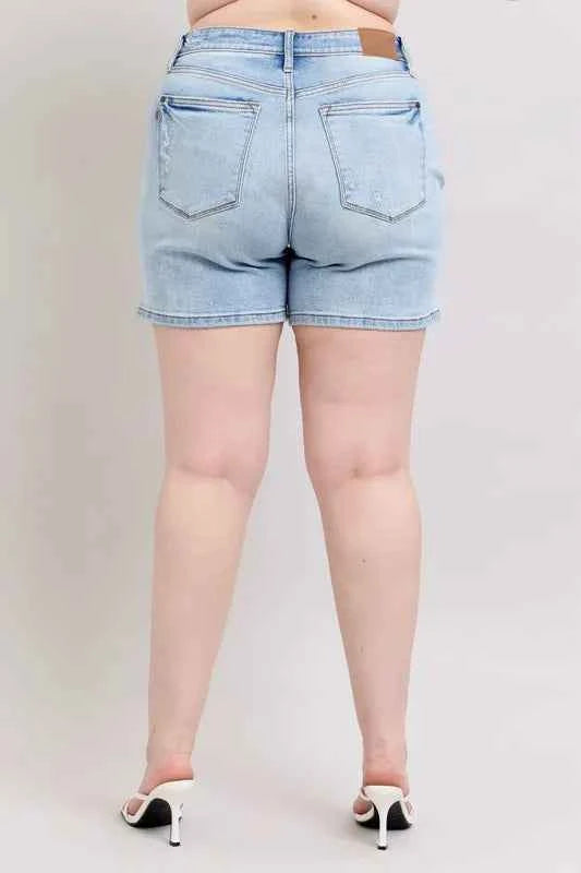 Judy Blue Full Size Mid Rise Washed Denim Shorts Plus Size