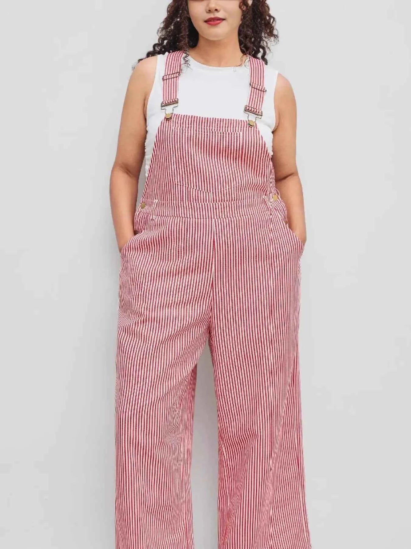 Striped Wide Leg Casual Overalls