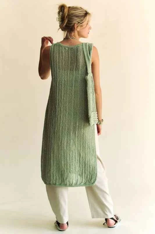 Davi & Dani Knit Side Slit Round Neck Sleeveless Dress & Bag