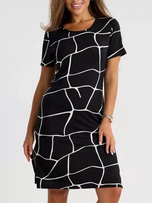 Geometric Print Midi Dress with Side Slit – Plus Size