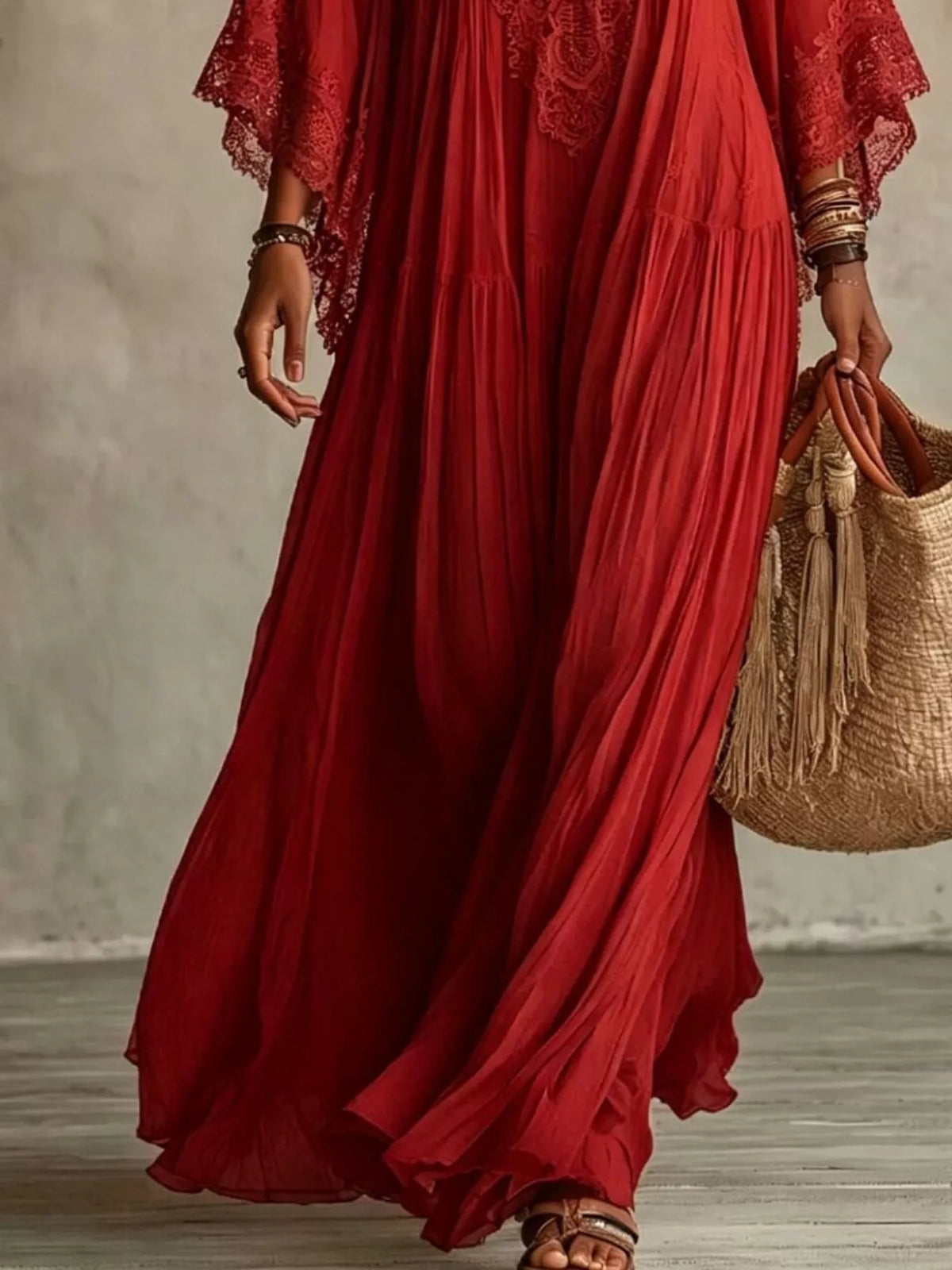 Lace Trim Tiered V-Neck Maxi Dress – photo 13