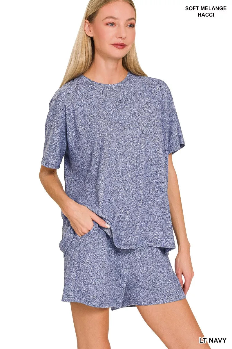 Soft melange short-sleeve tee and shorts matching set — Livostyle