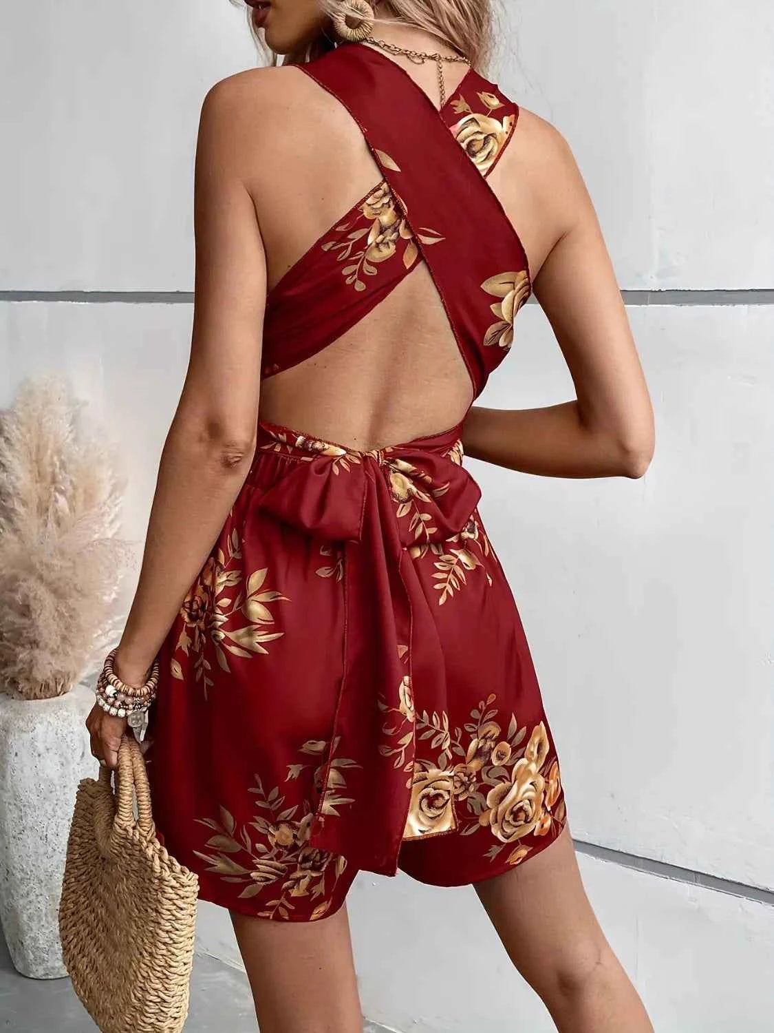 Crisscross Back Printed Romper