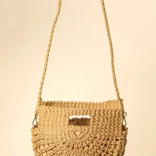 Braided Semi Circle Tote Bag in Beige Handbag — square view — Livostyle