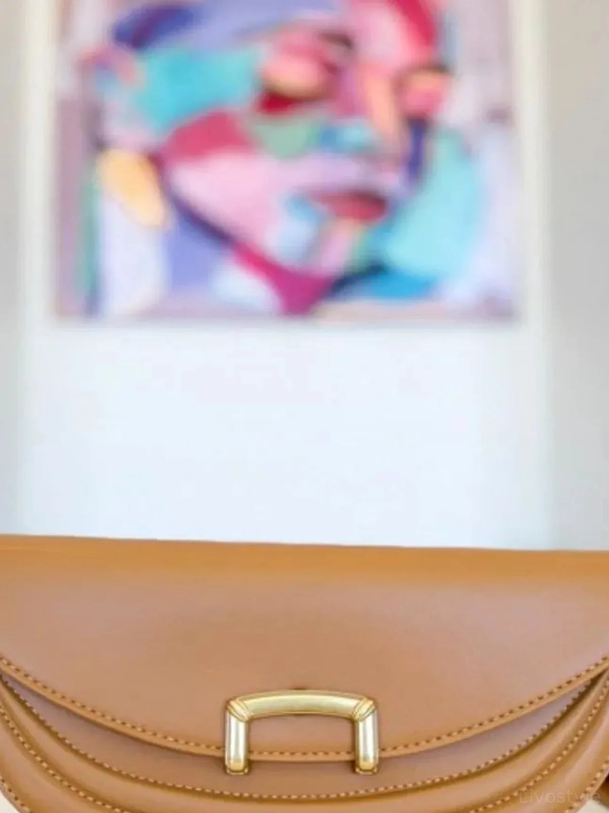Buckle Closure Crescent Faux Leather Crossbody Bag — detail view — Livostyle