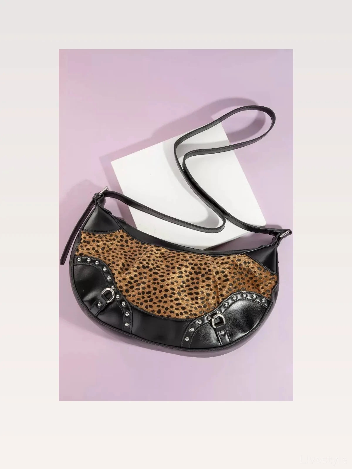 Dark Spotted Leopard Print Half Moon Shoulder Bag — styled showcase — Livostyle