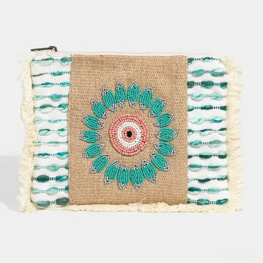 Evil Eye Fringe Cosmetic Bag — square view — Livostyle