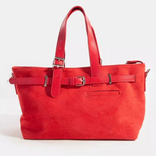 Faux Leather Buckle Strap Detail Tote Bag — square view — Livostyle