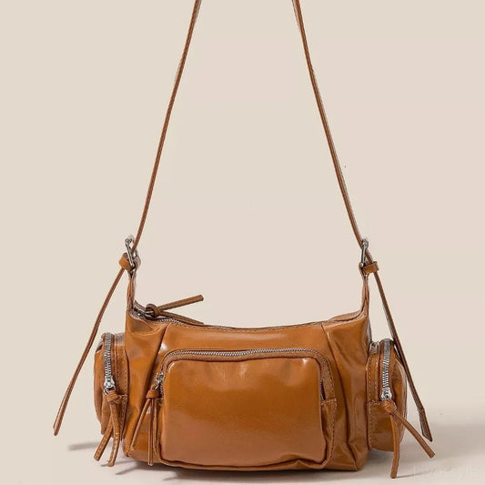 Glossy Faux Leather Multi Pocket Hand Bag — square view — Livostyle