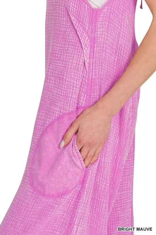 Zenana Double Gauze Washed Wide Leg Overalls
