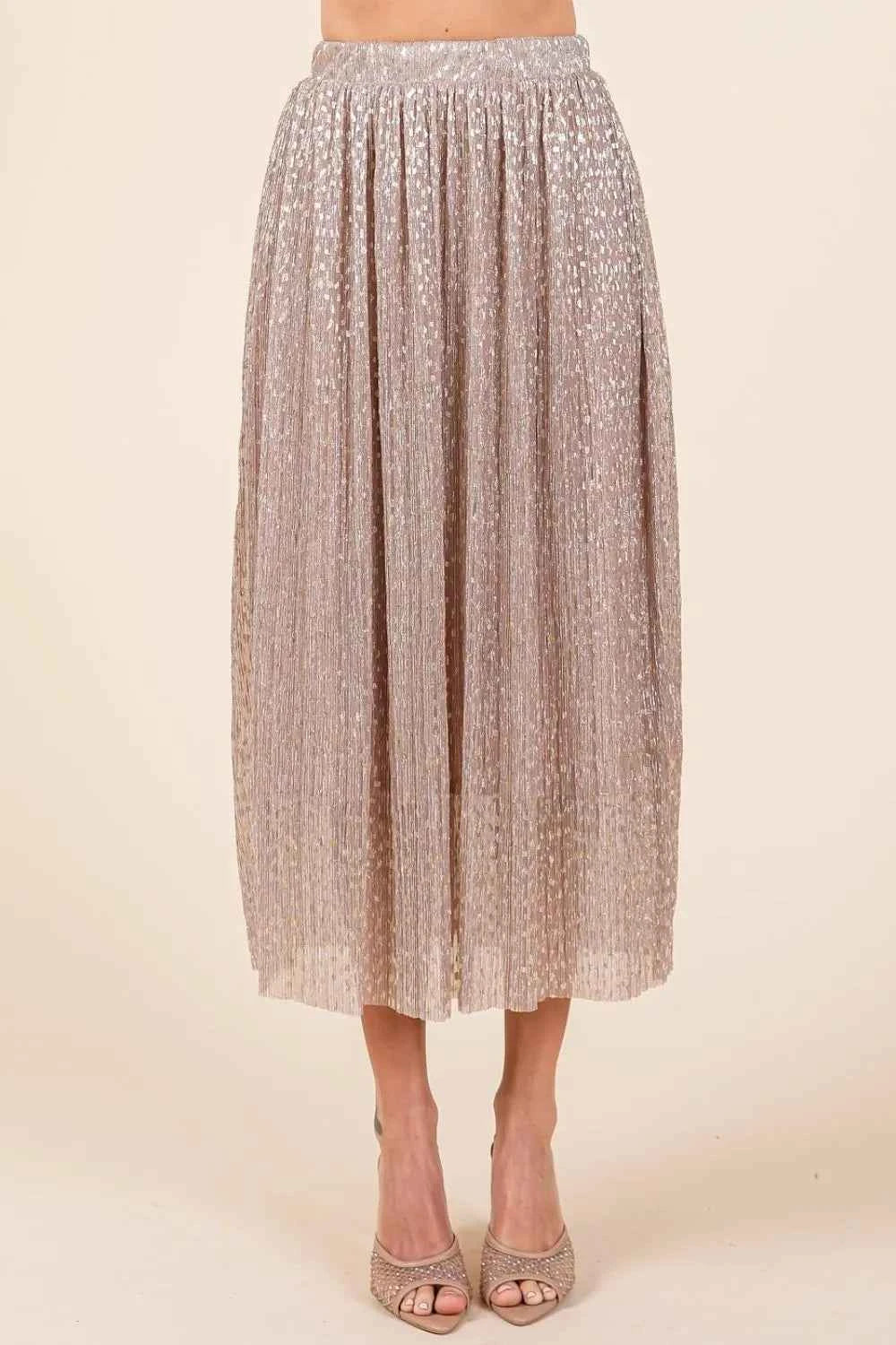 Mittoshop Metallic Glitter Speckle Print Elastic Midi Skirt