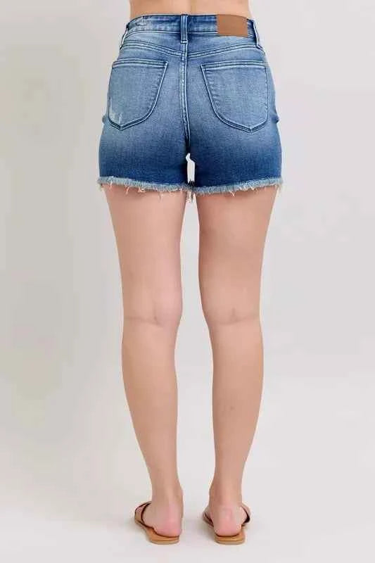 Judy Blue Full Size V-Front Denim Shorts with Shield Pockets Plus Size