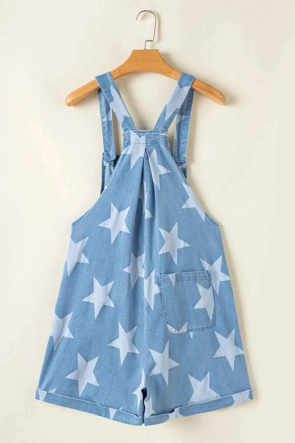 Star Print Square Neck Denim Overalls