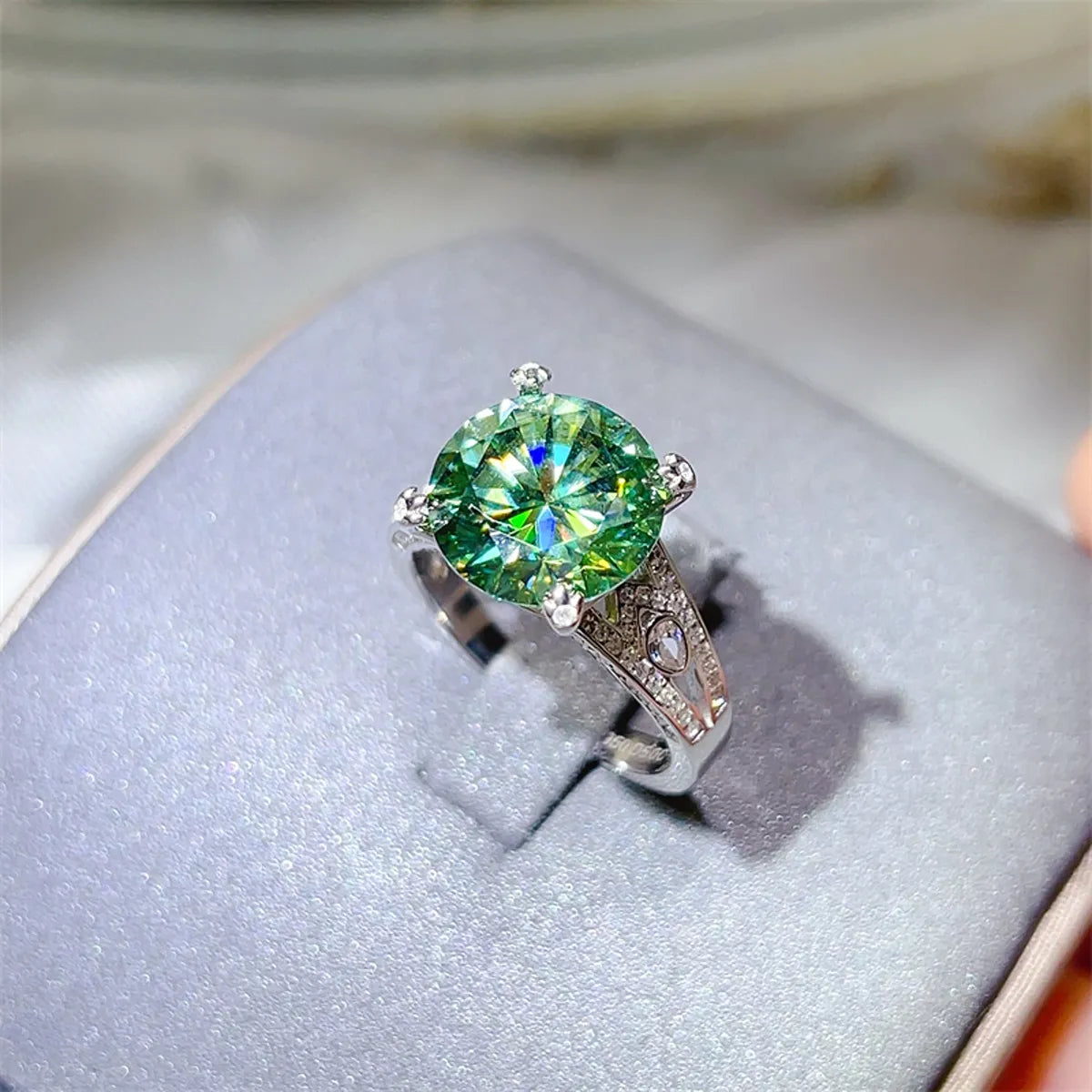 5 Carat Moissanite 925 Sterling Silver Ring — Green Anniversary — Livostyle