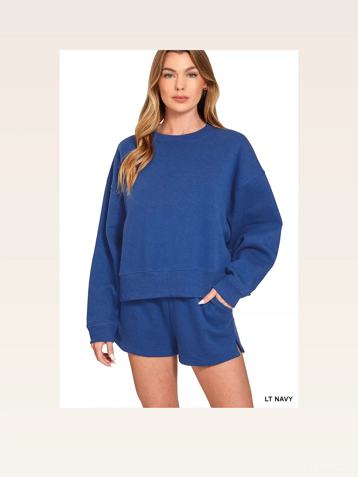 Fleece Round Neck Sweatshirt and Shorts Set — styled showcase — Livostyle