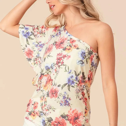 Elegant Floral Jersey Top with Ruffle Sleeves — square view — Livostyle