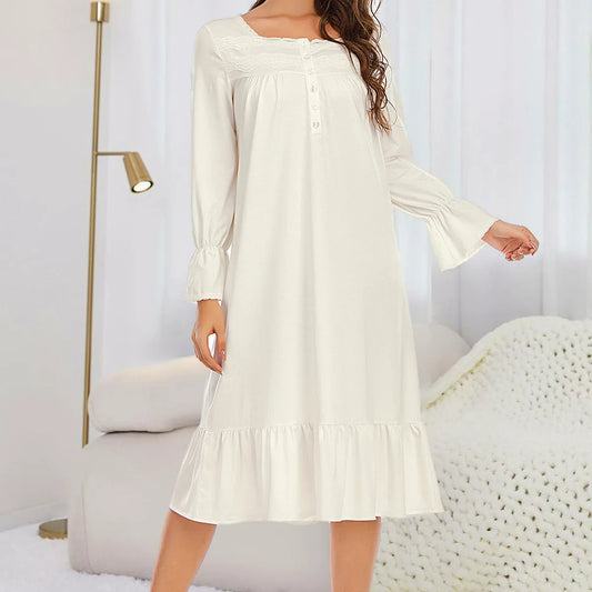 Flounce Sleeve Ruffle Hem Night Dress — square view — Livostyle