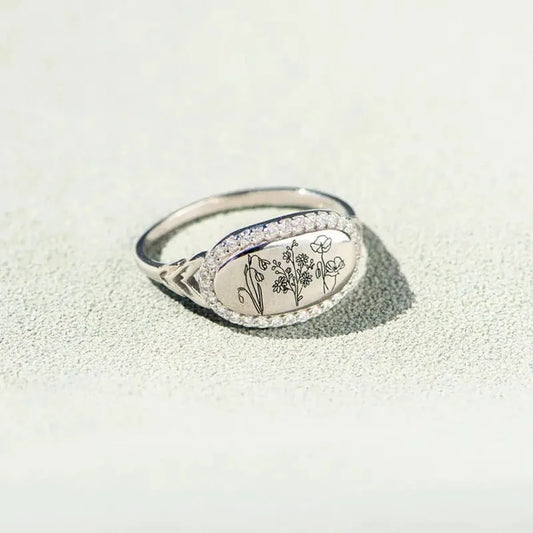 Flower Epoxy Gum Oil Inlaid Zircon Ring — square view — Livostyle