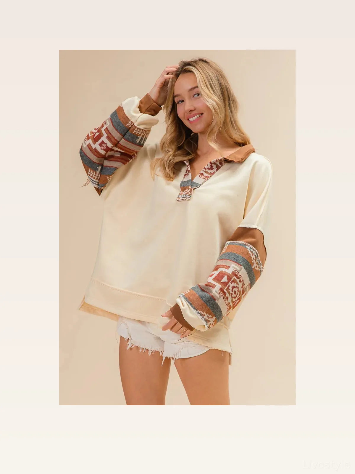French Terry & Aztec Print Mixed Top – Chic & Cozy — styled showcase — Livostyle