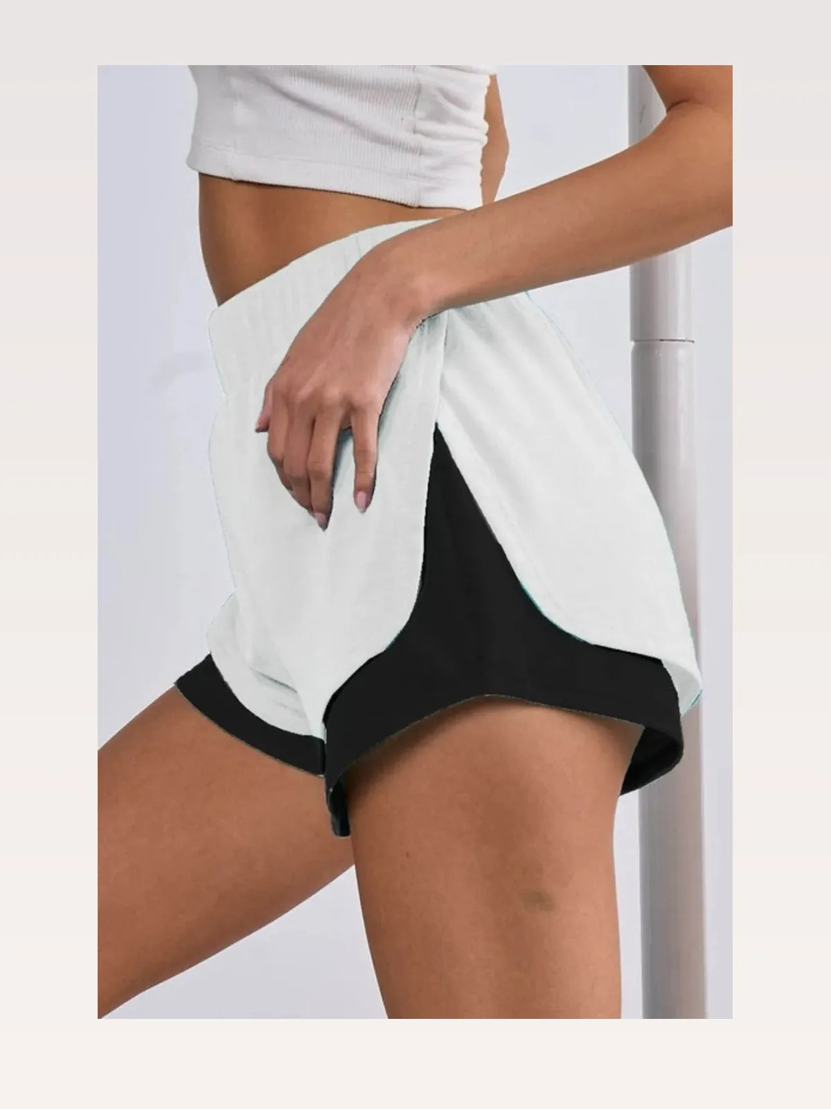 French Terry Knit Color Block with Side Slit Shorts in Off W — styled showcase — Livostyle