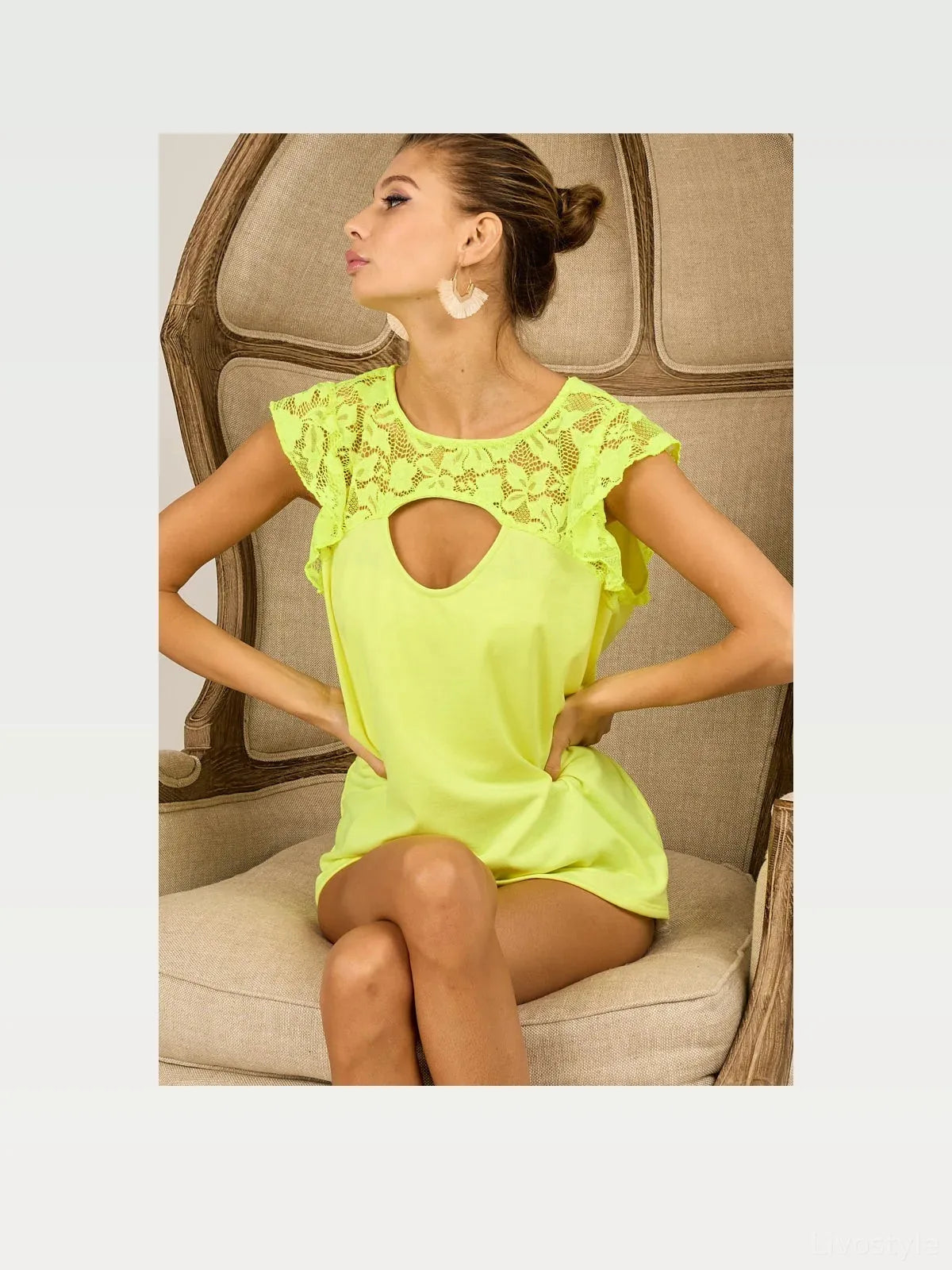 Chic French Terry Knit Top with Lace & Cut-Out Detail — styled showcase — Livostyle