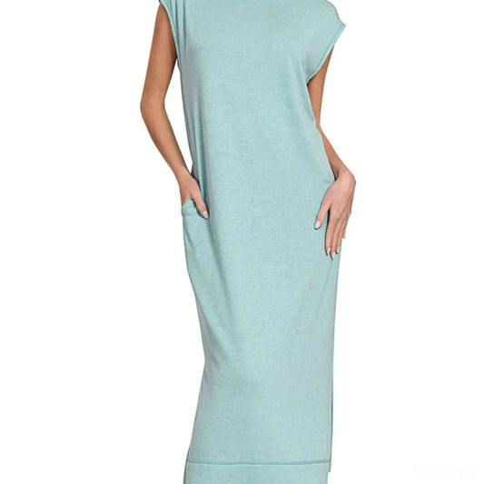 French Terry Sleeveless Round Neck Midi Dress — square view — Livostyle