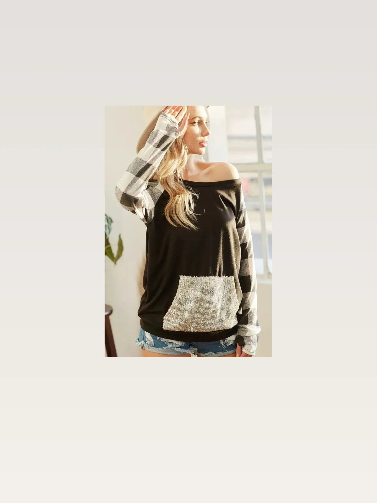 Glamorous French Terry Sequin-Pocket Top — styled showcase — Livostyle