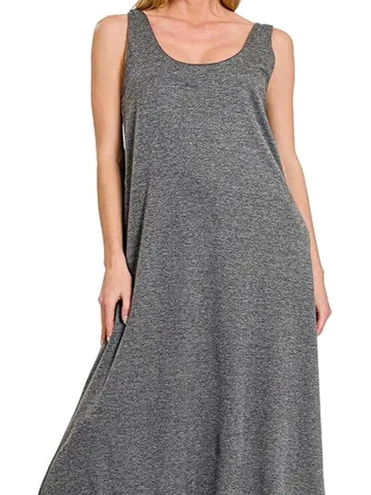 French Terry Twisted Strap Midi Dress in BLACK — detail view — Livostyle