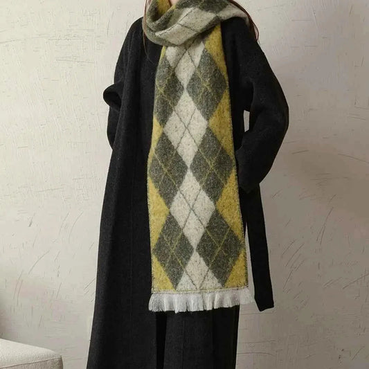 Fringe Argyle Polyester Scarf — square view — Livostyle