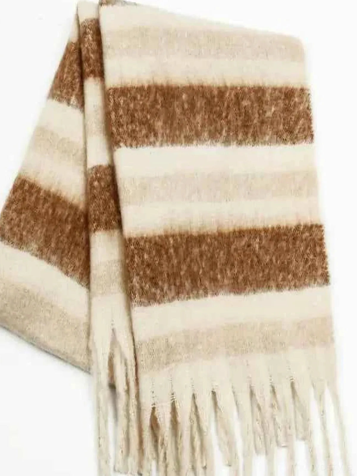 Fringe Contrast Striped Polyester Scarf — detail view — Livostyle