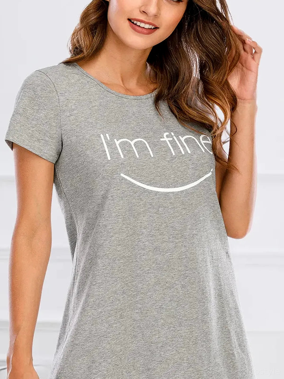 Graphic Round Neck Short Sleeve Lounge Dress — detail view — Livostyle